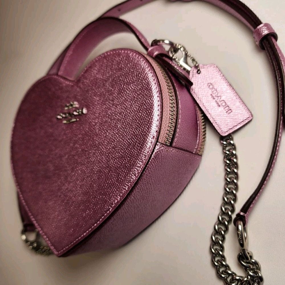 NWT COACH CP020 Heart Crossbody Metallic Lilac Pink - Picture 3 of 8